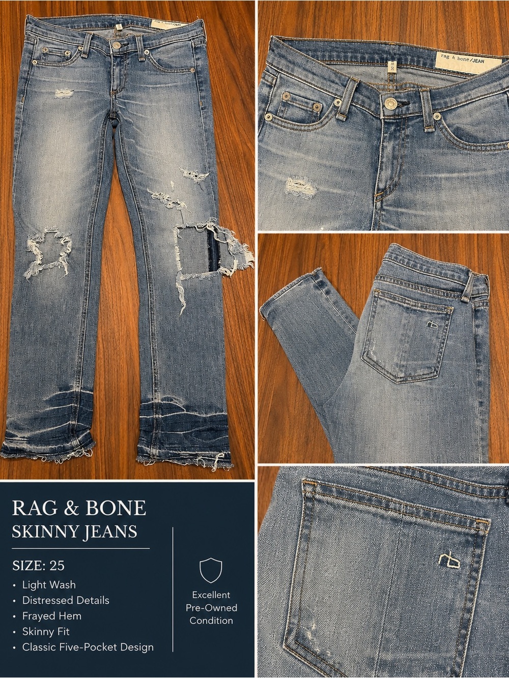 rag & bone Light Blue Distressed Skinny Jeans